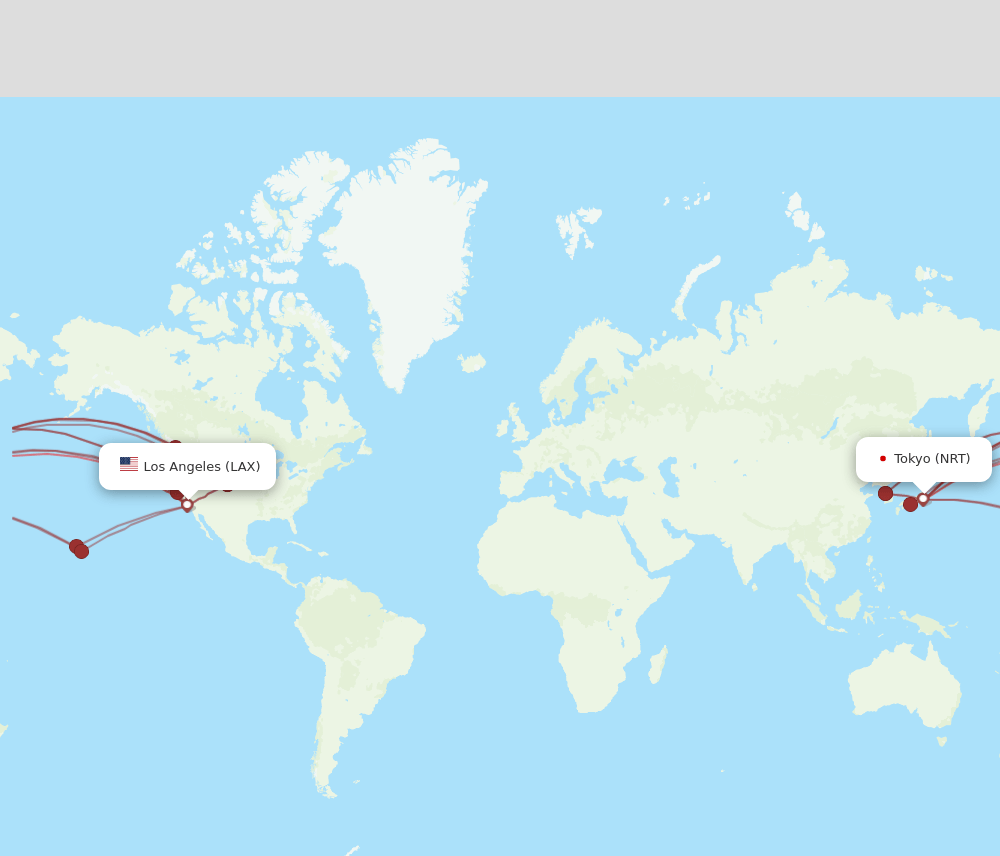 NRT to LAX flights and routes map