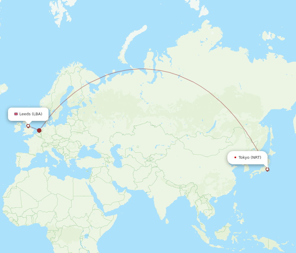 NRT-LBA flight routes