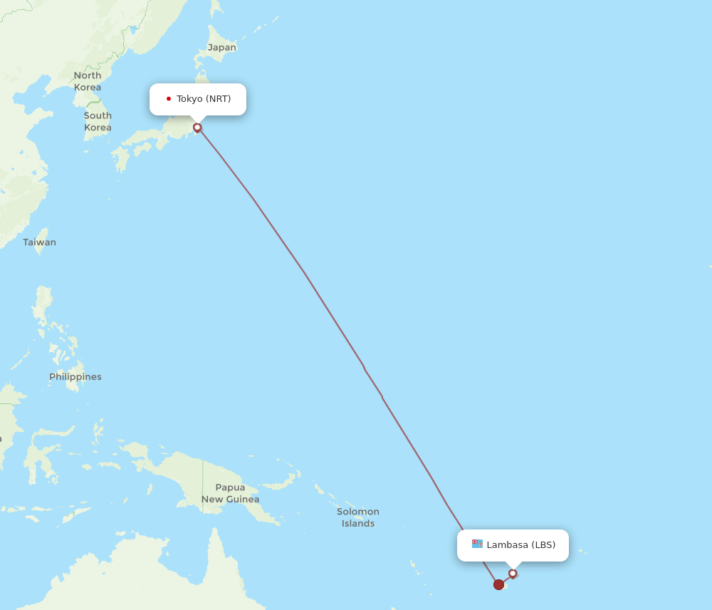 NRT-LBS flight routes