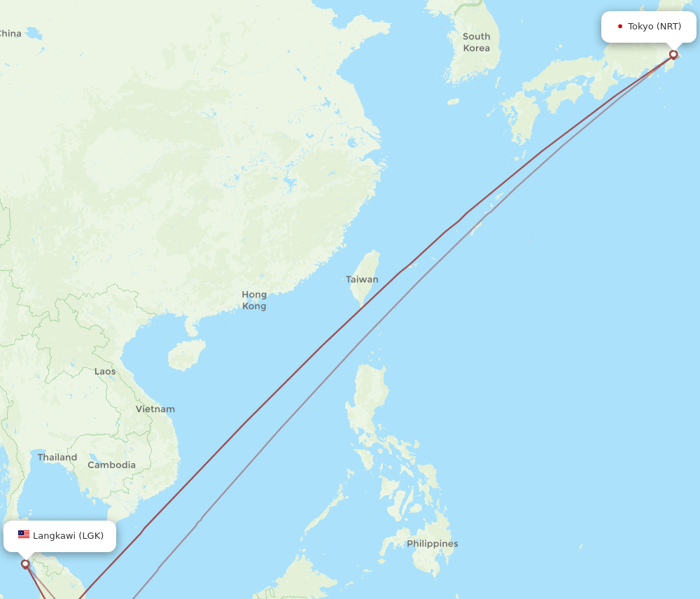 NRT to LGK flights and routes map