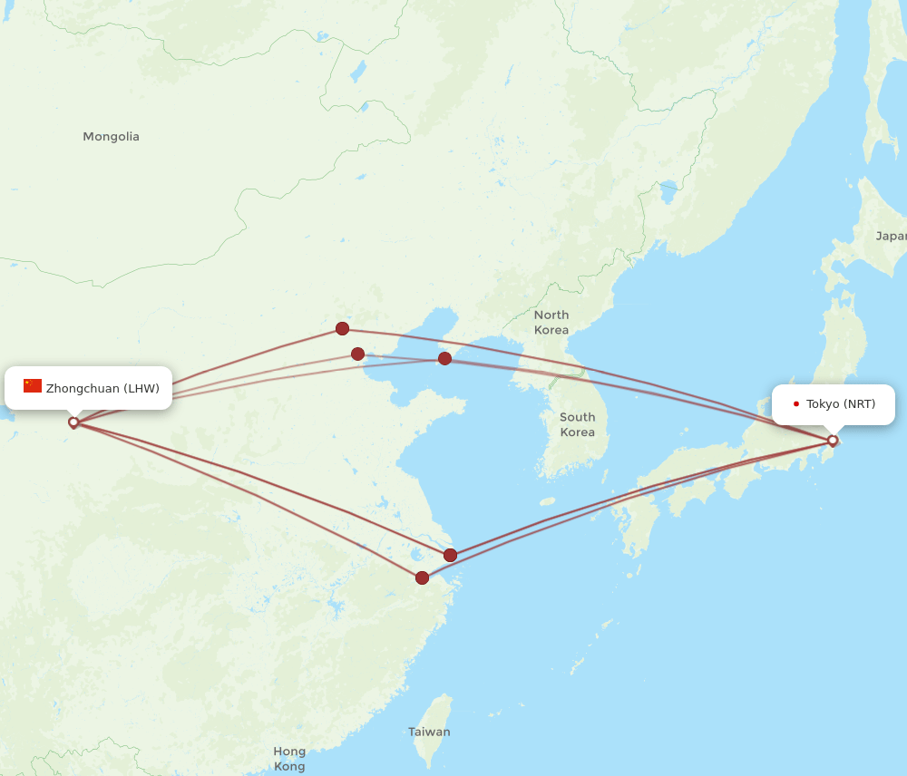 NRT-LHW flight routes