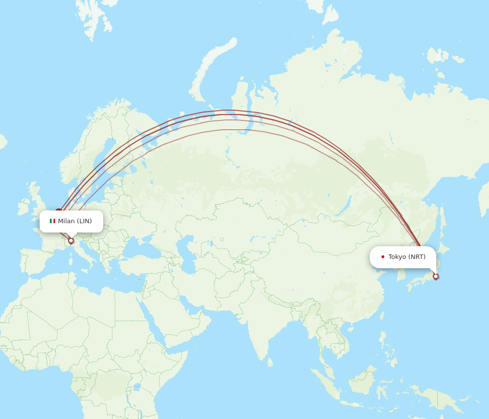 NRT to LIN flights and routes map