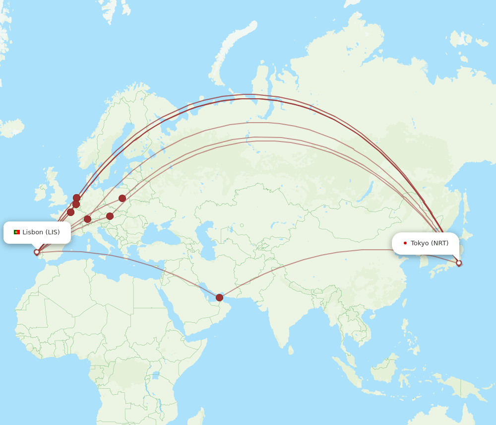 NRT-LIS flight routes
