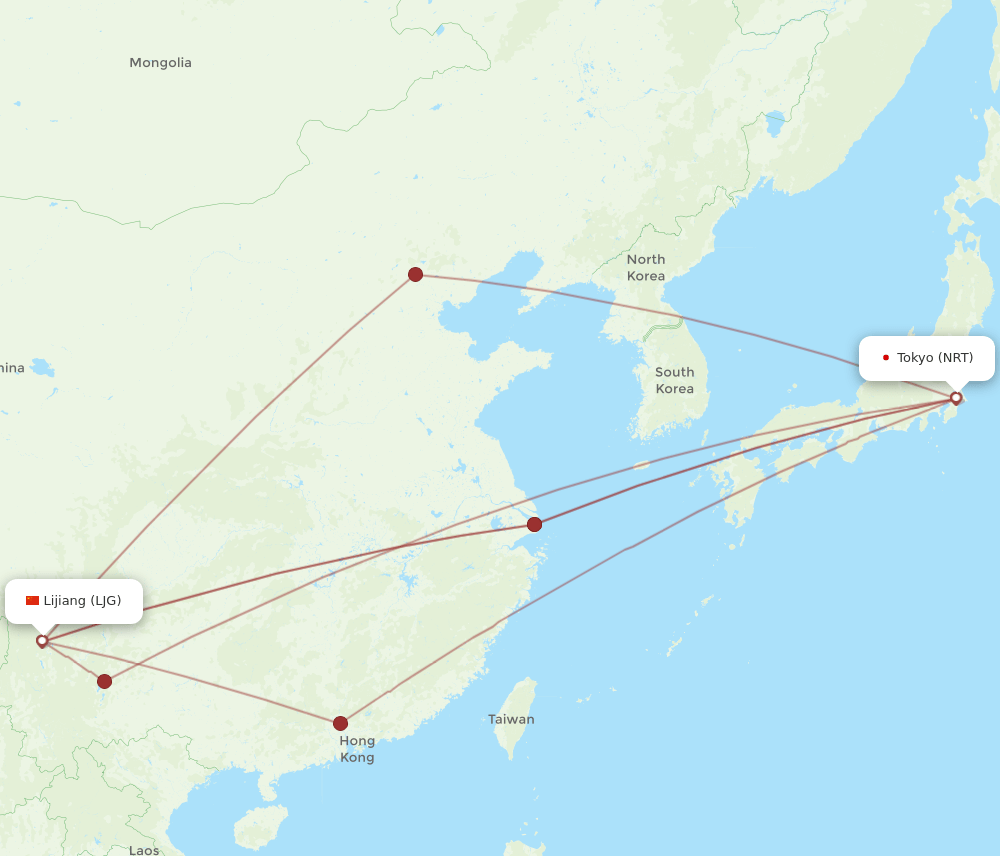 NRT-LJG flight routes