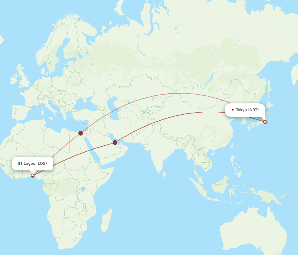 NRT-LOS flight routes