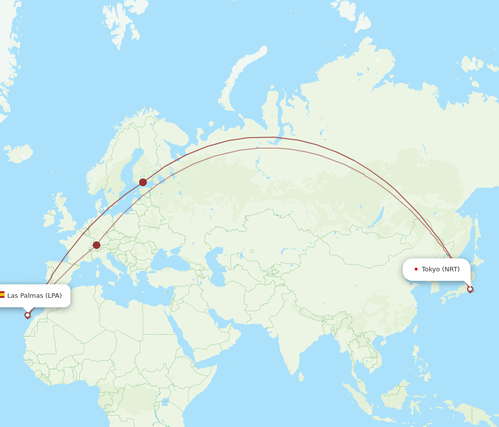 NRT to LPA flights and routes map