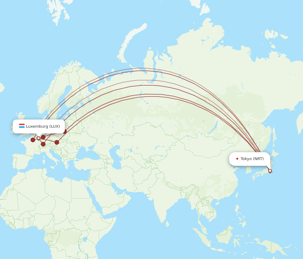 NRT-LUX flight routes