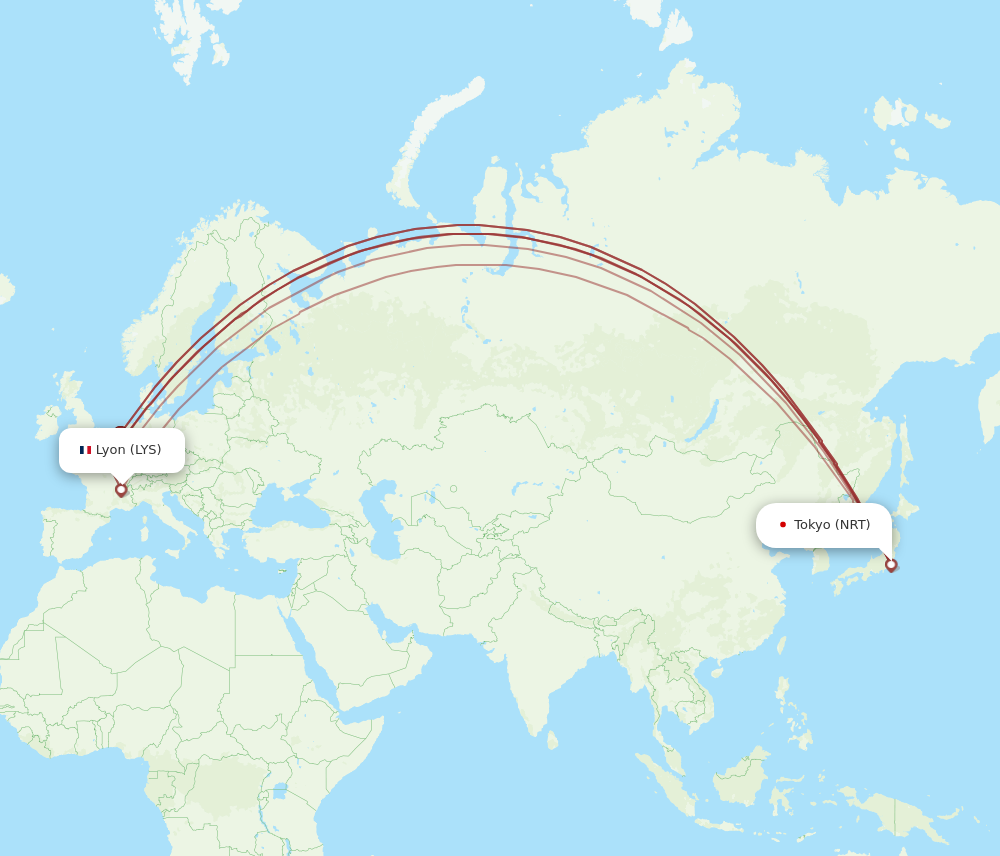 NRT to LYS flights and routes map