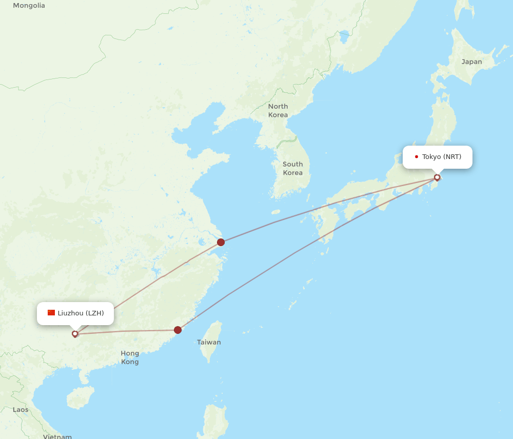NRT-LZH flight routes