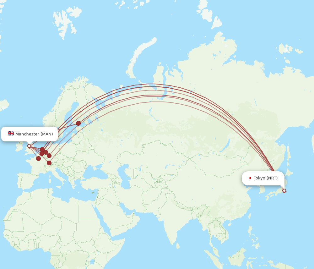 NRT-MAN flight routes
