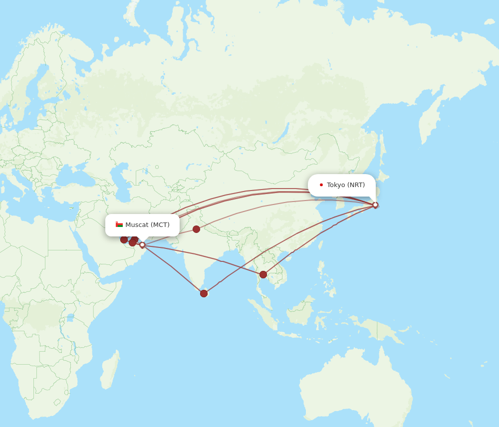 NRT to MCT flights and routes map