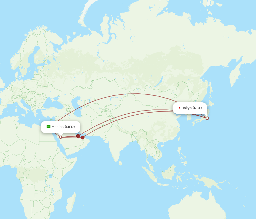 NRT-MED flight routes