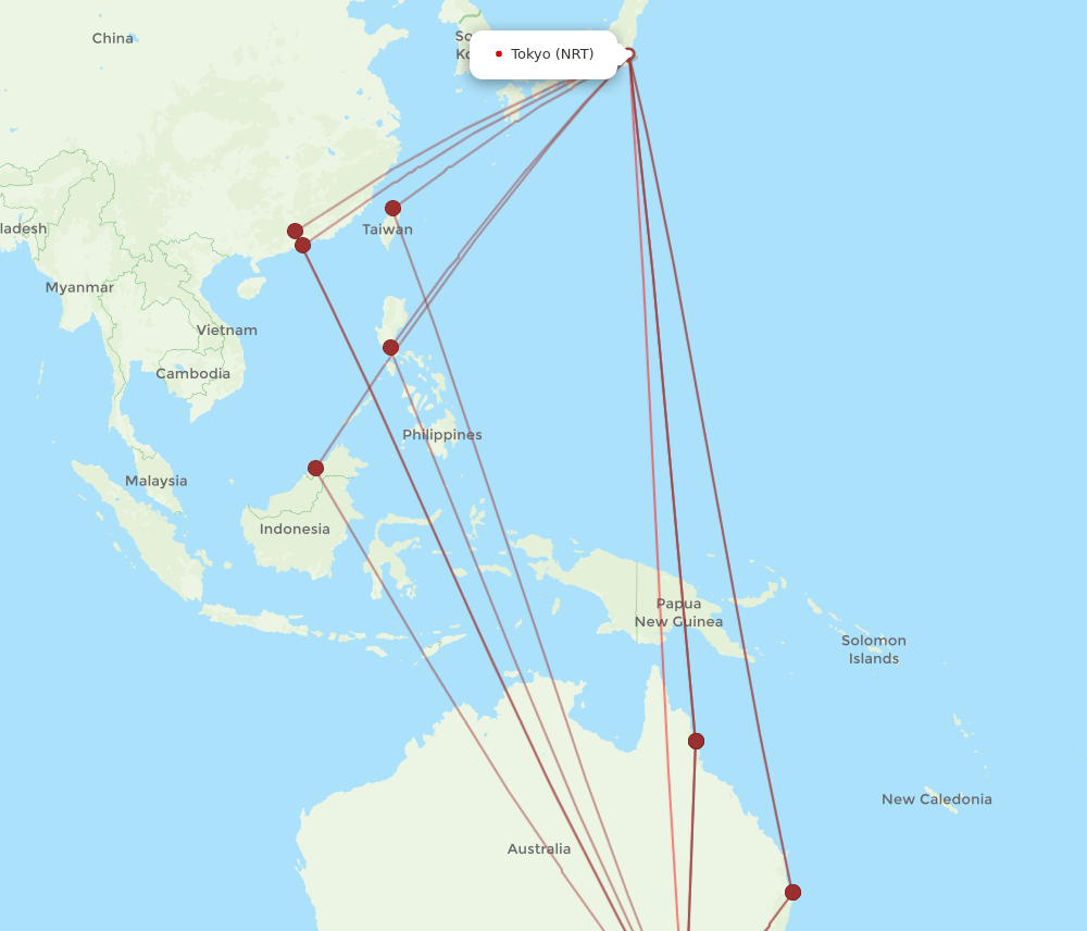 NRT to MEL flights and routes map