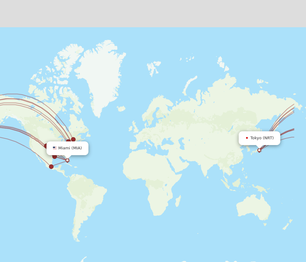 NRT to MIA flights and routes map