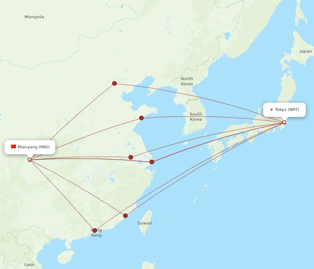 NRT-MIG flight routes