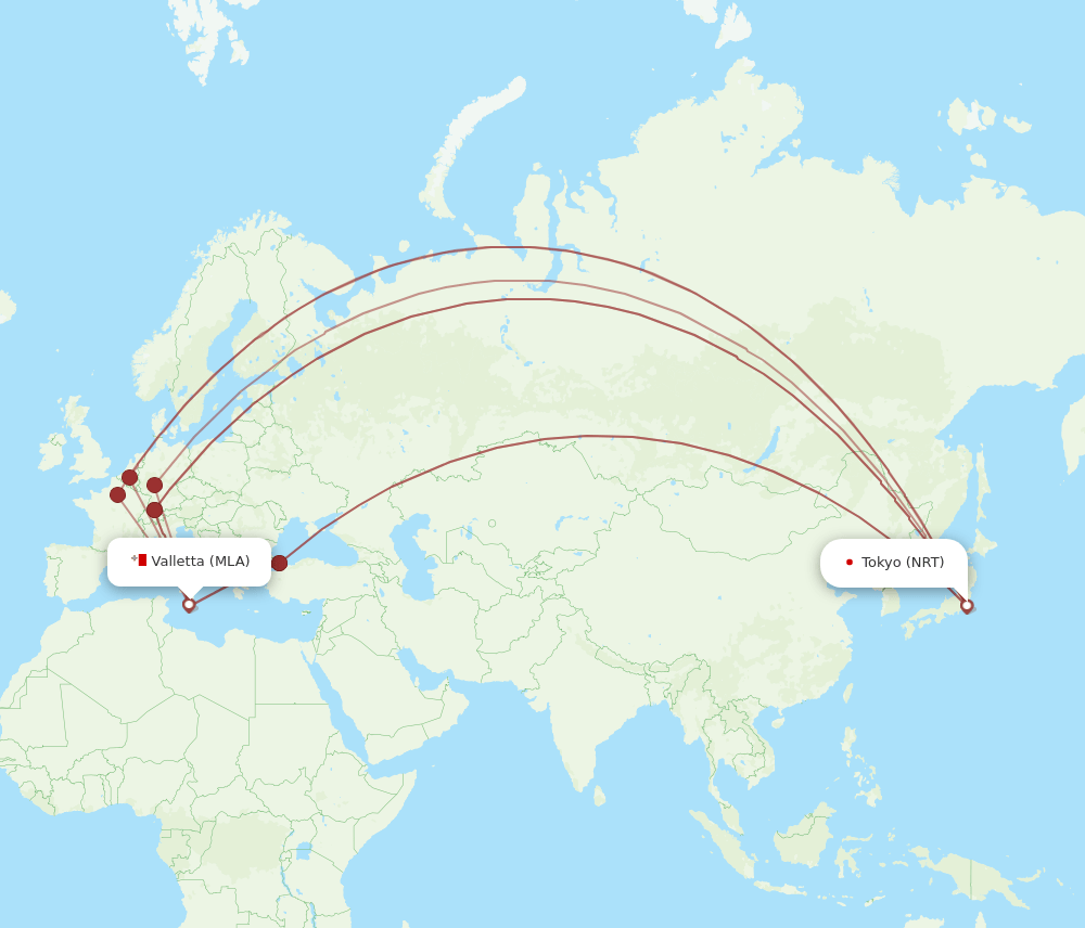 NRT-MLA flight routes