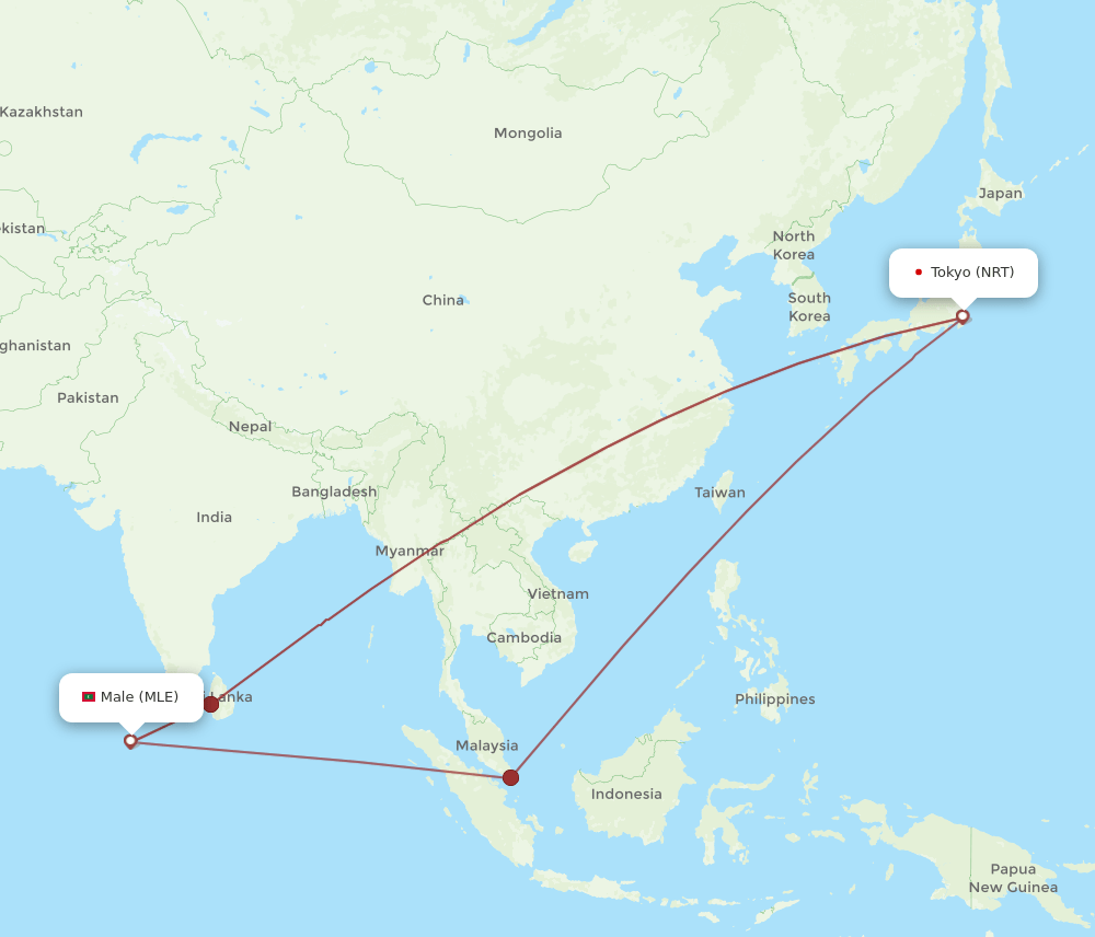 NRT-MLE flight routes