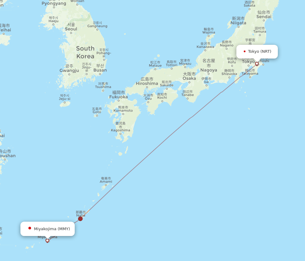 Tokyo - Miyakojima route map and flight paths