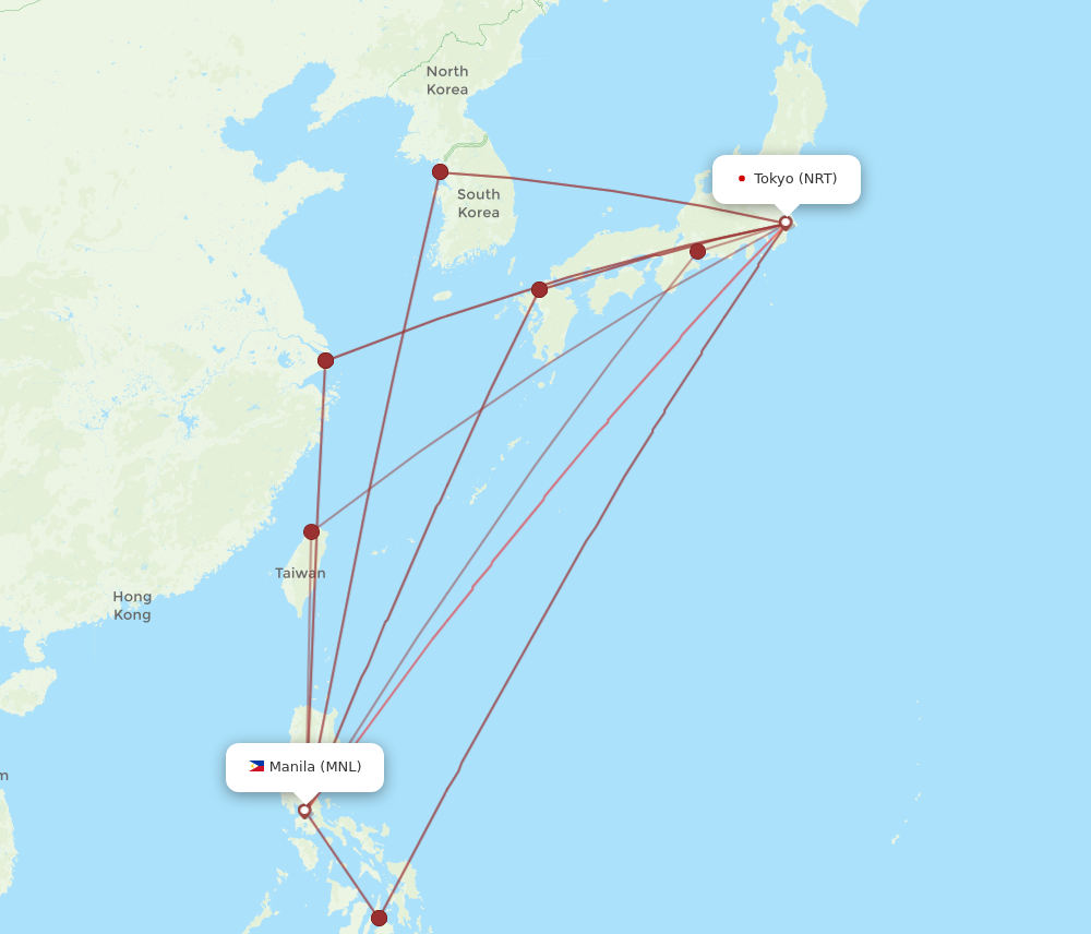 NRT to MNL flights and routes map