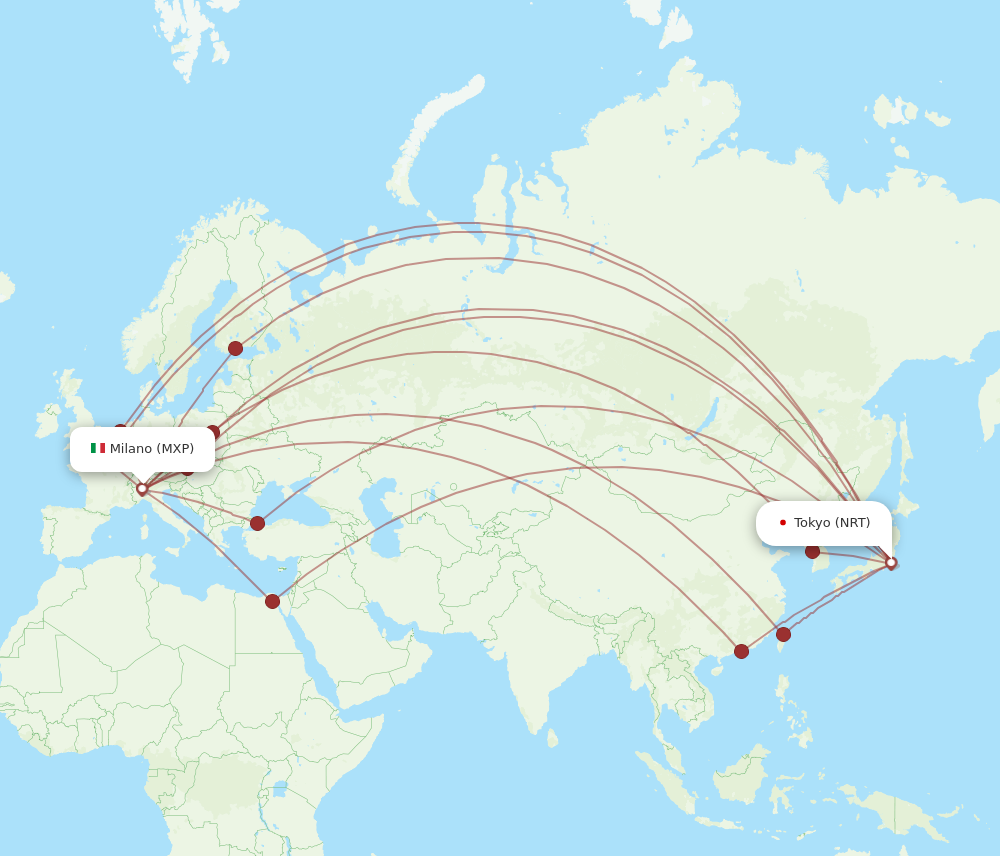 NRT to MXP flights and routes map