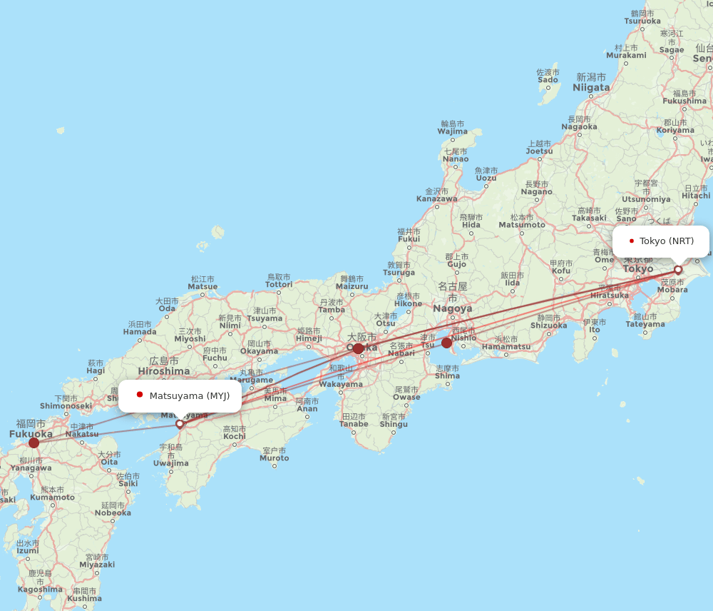 NRT-MYJ flight routes