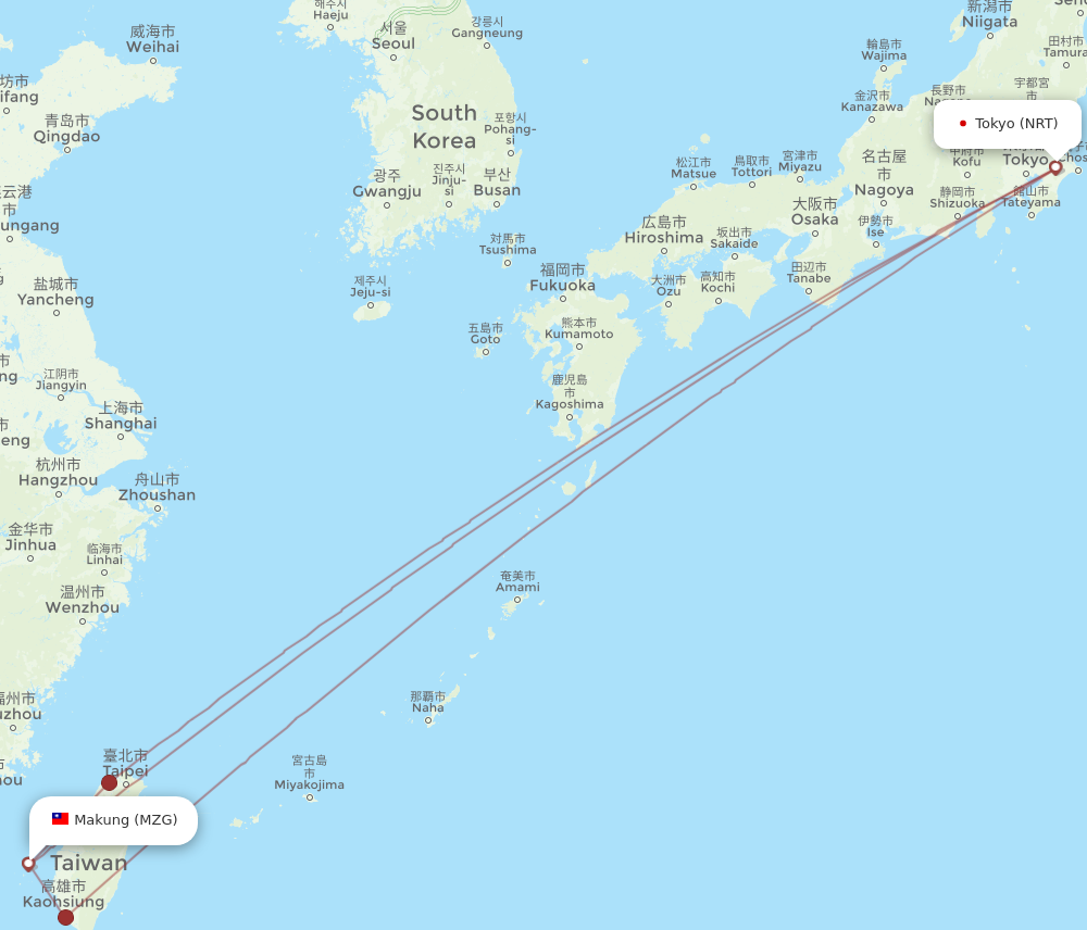 NRT to MZG flights and routes map
