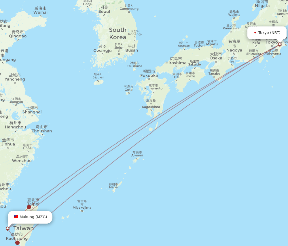 NRT-MZG flight routes