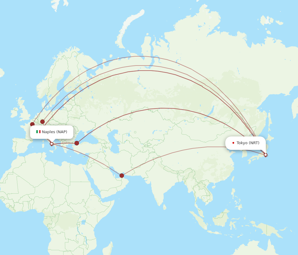 NRT to NAP flights and routes map