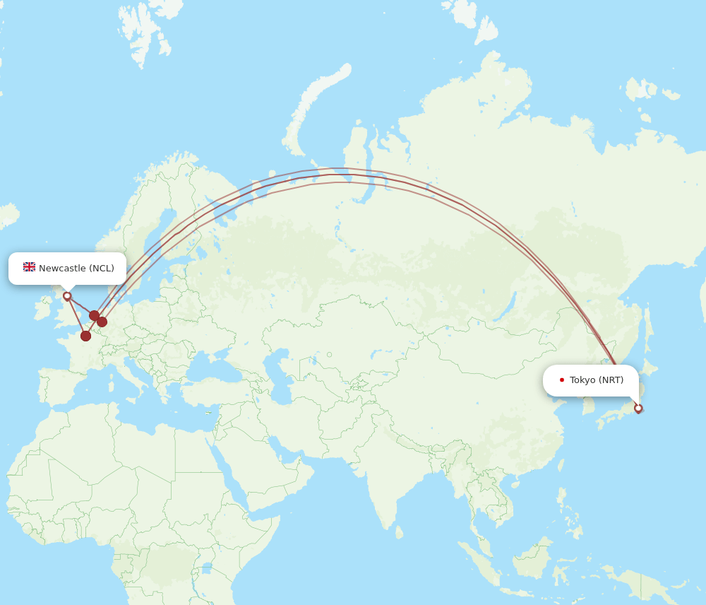 NRT-NCL flight routes