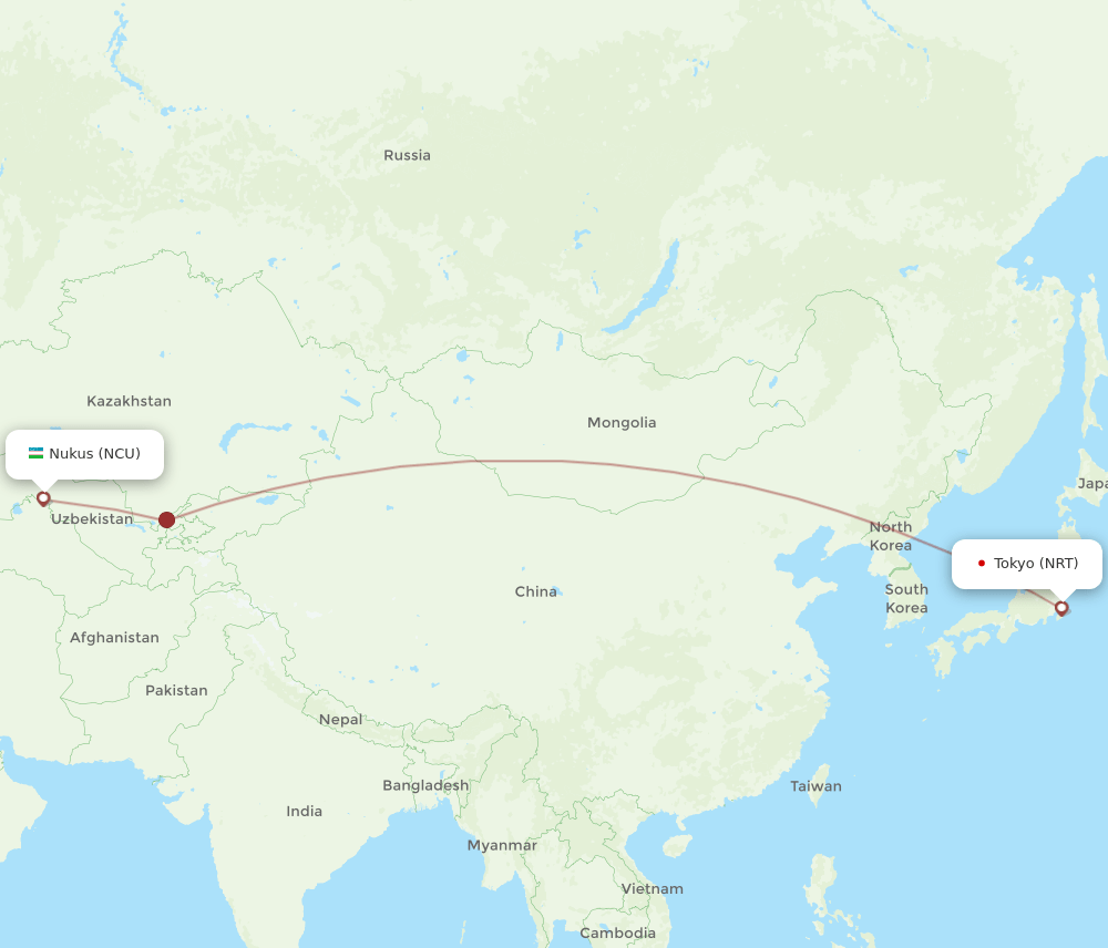 NRT-NCU flight routes