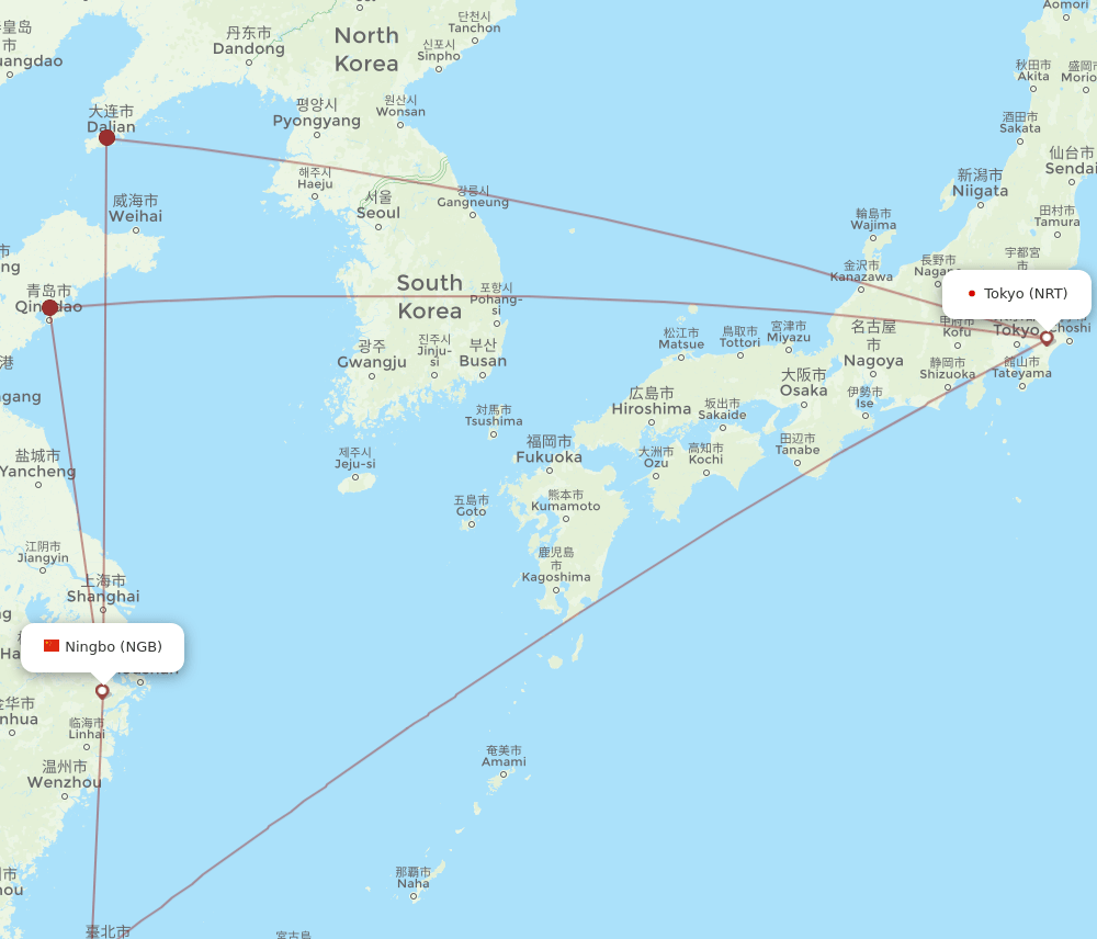 NRT to NGB flights and routes map