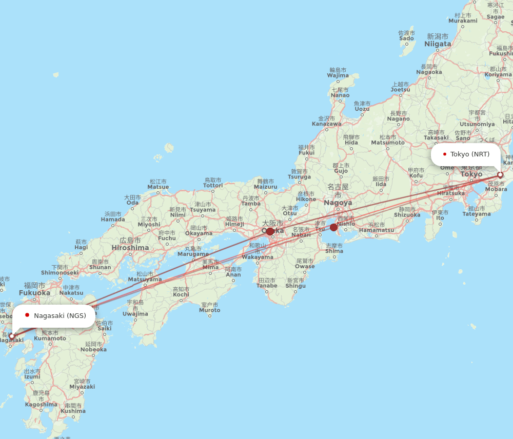 NRT-NGS flight routes