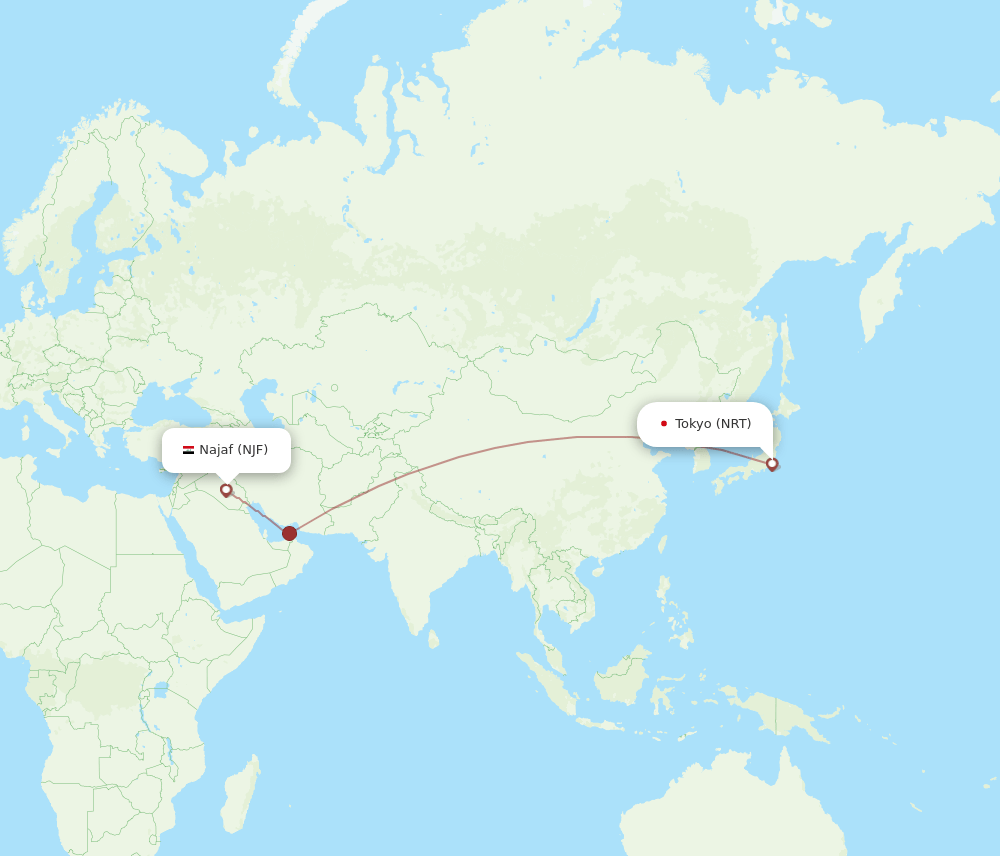 NRT to NJF flights and routes map
