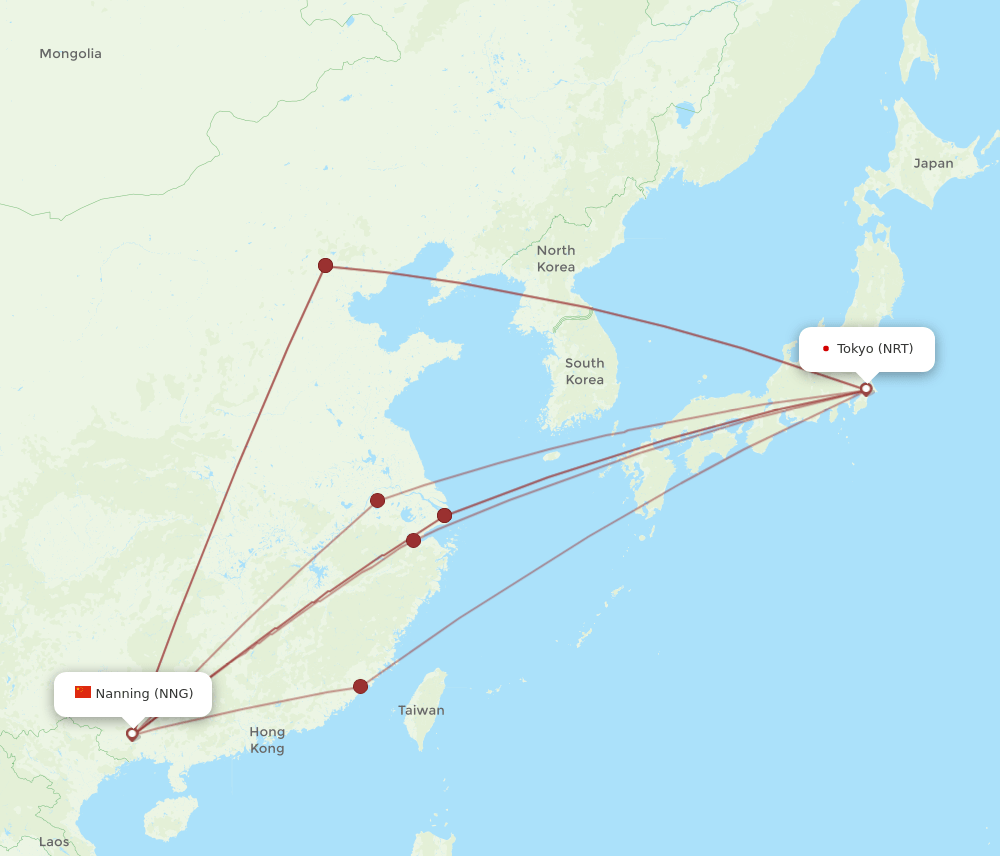 NRT to NNG flights and routes map