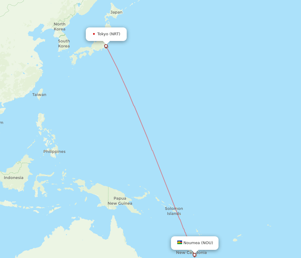 NRT to NOU flights and routes map