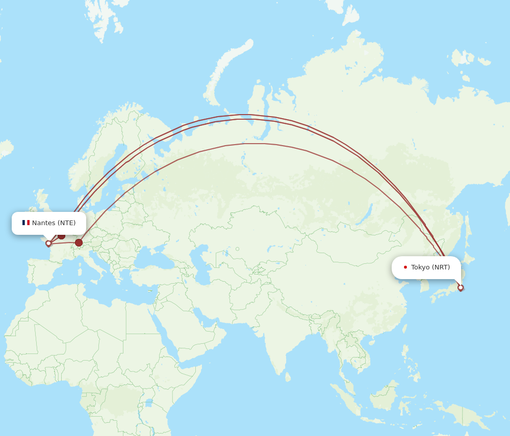 NRT to NTE flights and routes map