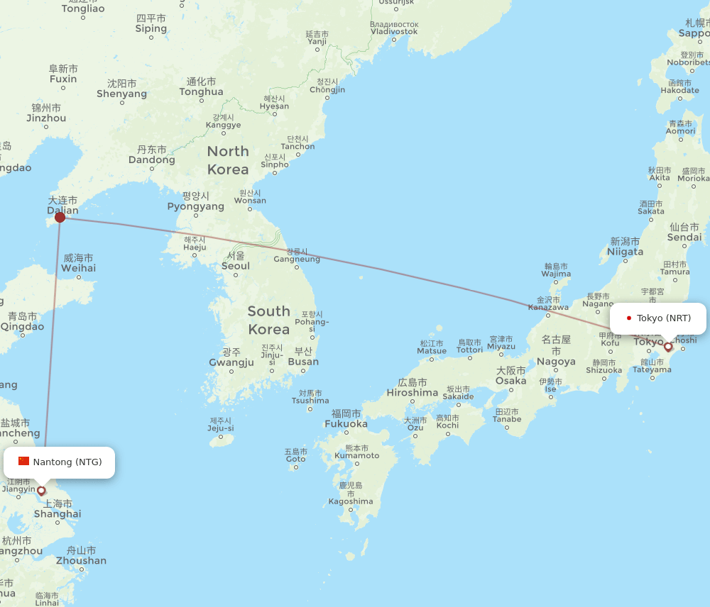 NRT-NTG flight routes