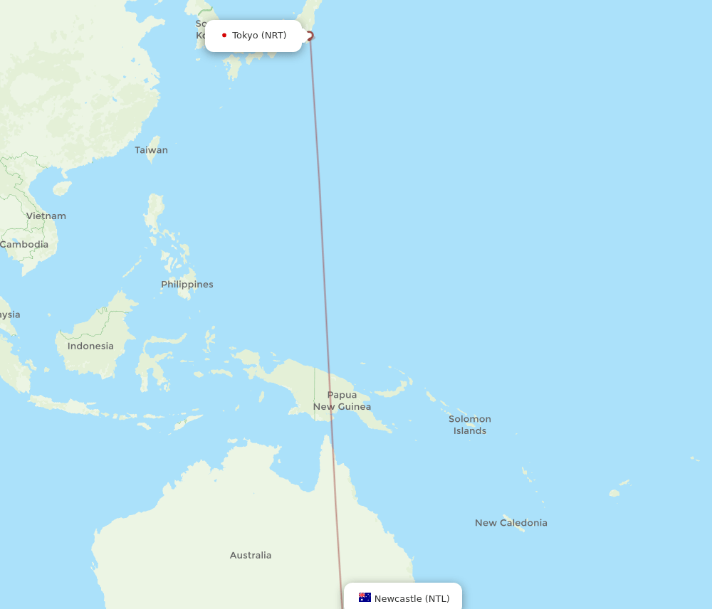 NRT-NTL flight routes