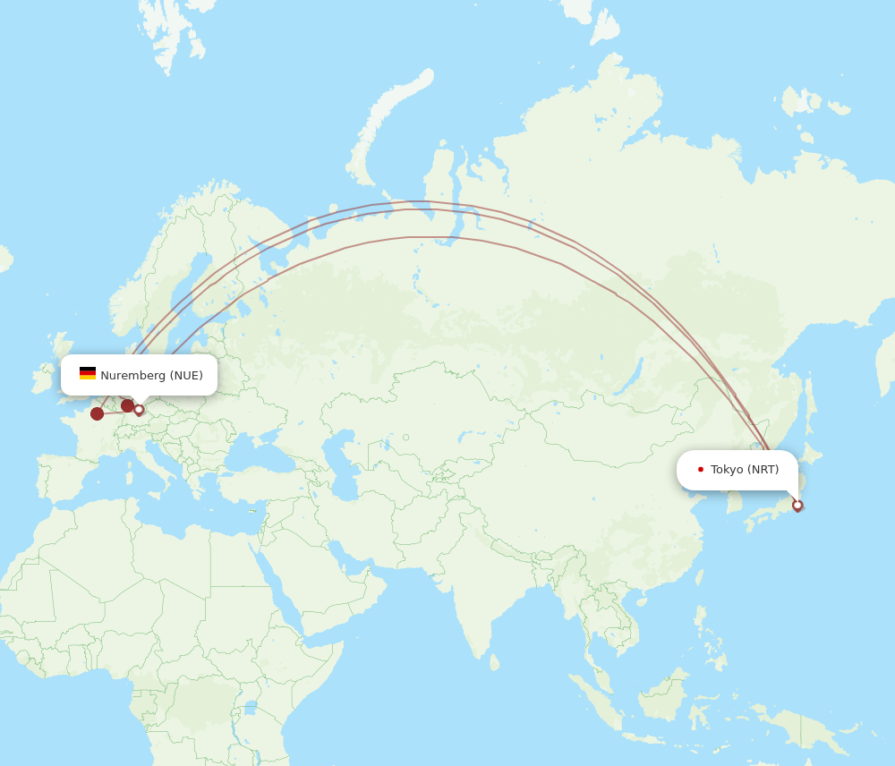 NRT to NUE flights and routes map