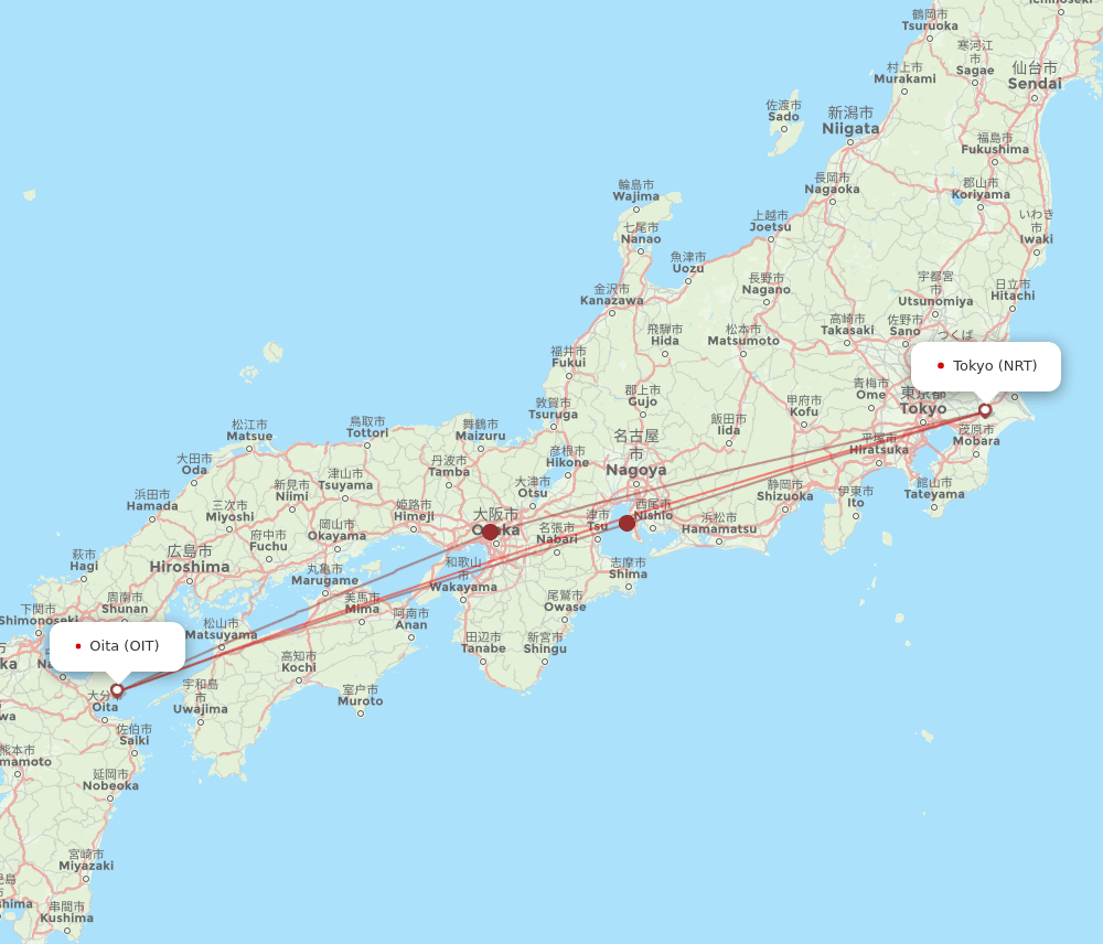Tokyo - Oita route map and flight paths