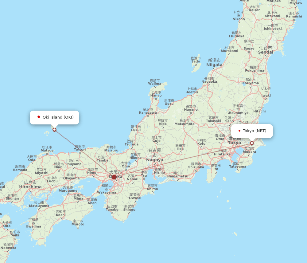 Oki Island - Tokyo route map and flight paths