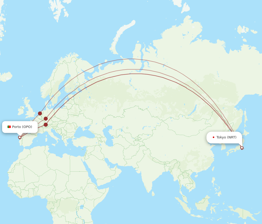 NRT-OPO flight routes