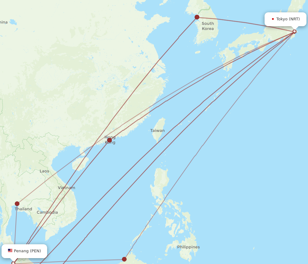 NRT-PEN flight routes