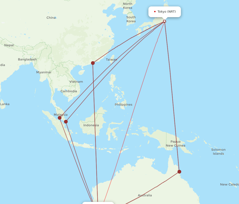 NRT-PER flight routes