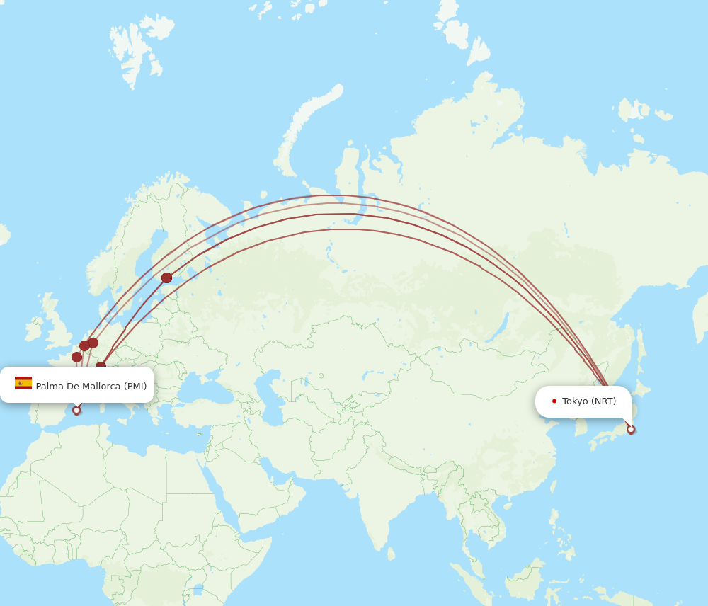 NRT to PMI flights and routes map