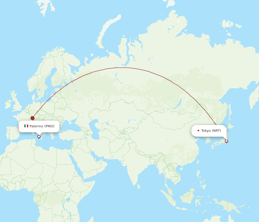 NRT-PMO flight routes