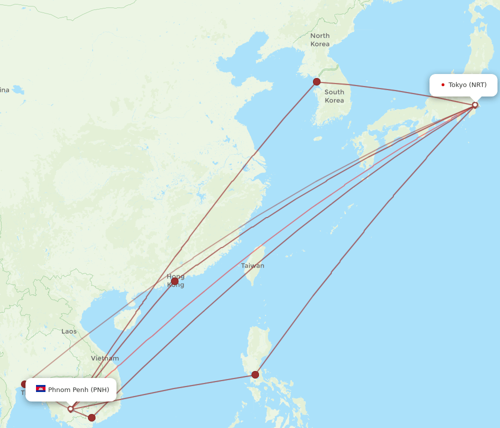 NRT to PNH flights and routes map