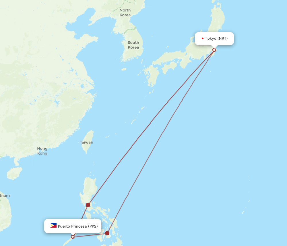 NRT-PPS flight routes