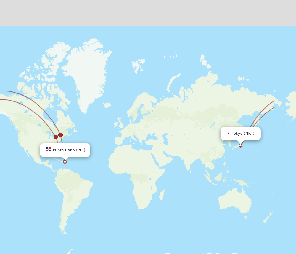 NRT-PUJ flight routes