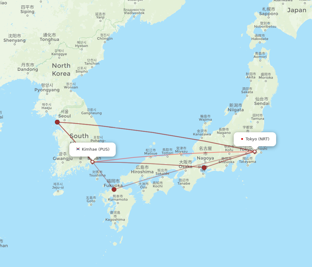 NRT to PUS flights and routes map